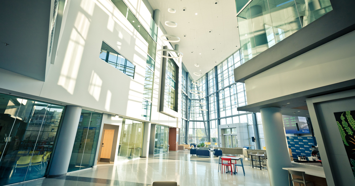 Interior photo of Founders Hall, home of La Salle's University's School of Business.