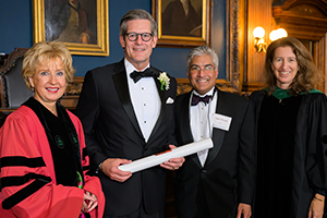 Left to right: Current Board Chair and College Fellow Julia A. Haller, MD, FCPP, President Daniel J. Allen, Ph.D., James W. Thomas, MD, FCPP (sponsor), Board Vice Chair and College Fellow Erica R. Thaler, MD, FCPP.