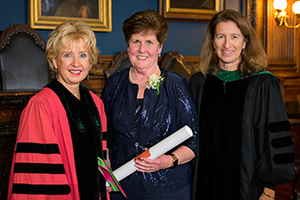 Left to right: Current Board Chair and College Fellow Julia A. Haller, MD, FCPP, Dean of the School of Nursing and Health Sciences Kathleen E. Czekanski, Ph.D., MSN, BSN, Board Vice Chair and College Fellow Erica R. Thaler, MD, FCPP.