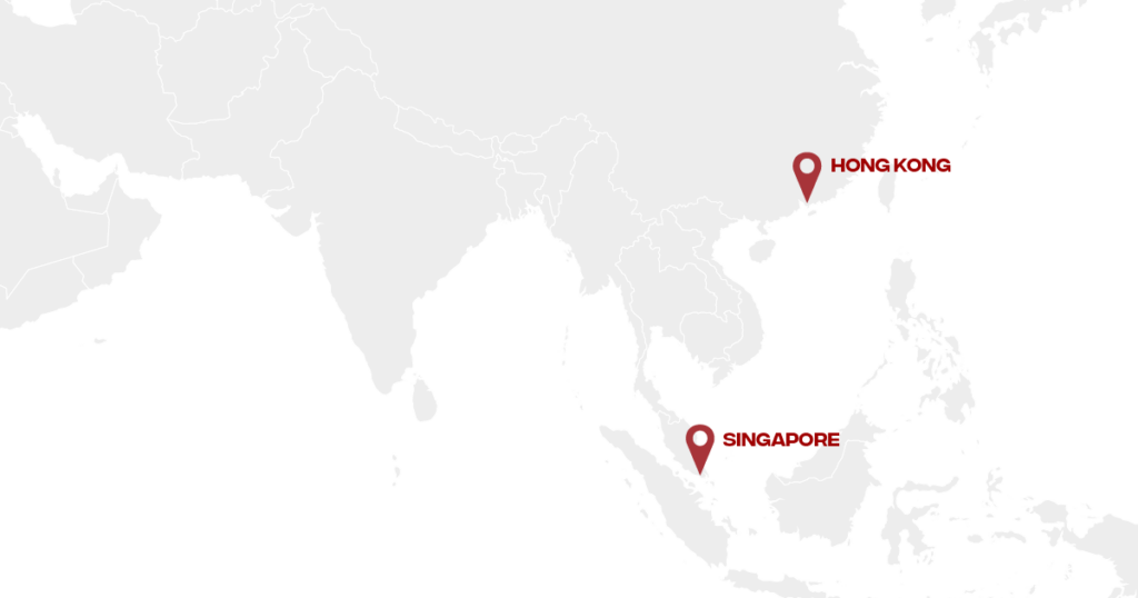 Image of a map that highlights Hong Kong and Singapore.