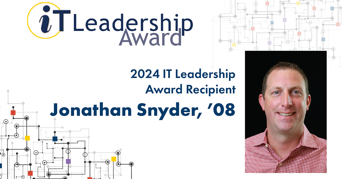 Jonathan Snyder, ’08, is the recipient of the University’s 19th Annual IT Leadership Award.