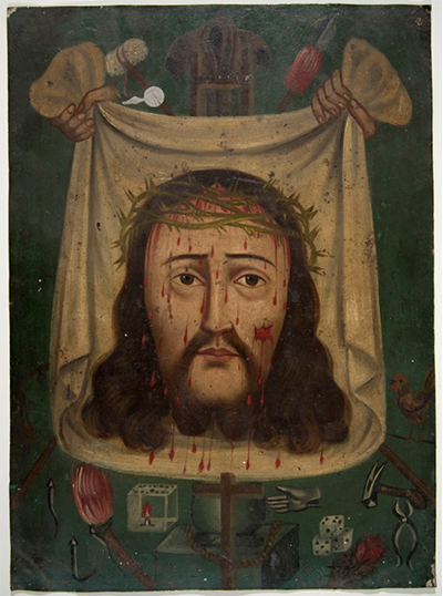 Retablo Painting of Christ with Passion Symbols