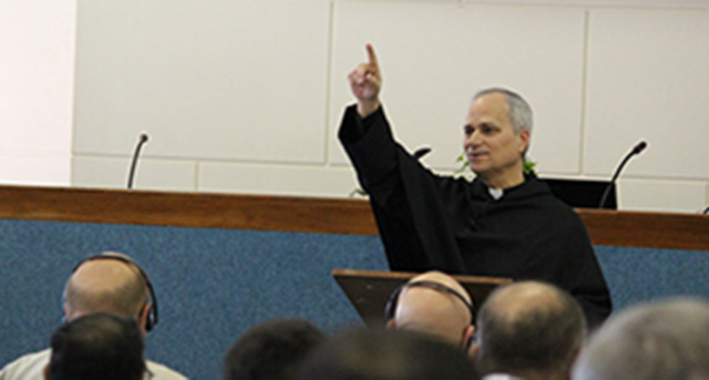 Pope Leo XIV, then-Father Robert Prevost, at the 45th General Chapter in 2014