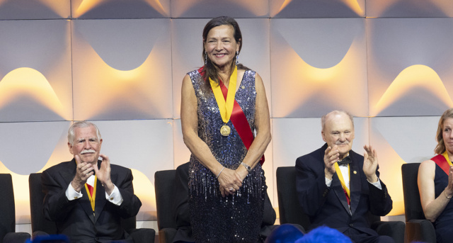 2025 Franklin Medal Laureate in Chemistry Naomi Halas, Ph.D., HON ‘07, ‘80, at the Franklin Medal Awards Ceremony. Photo courtesy of the Franklin Institute.