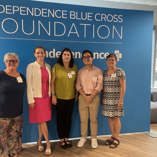Dang Nguyen, '26, with faculty from La Salle's School of Nursing and Health Sciences at the recognition ceremony for the IBX summer interns. Pictured from left: Associate Professor of Nursing Mindy Tait, Ph.D., MBA, CRNP, FNP-BC, Dean of the School of Nursing and Health Sciences Meredith Kneavel, Ph.D., Associate Professor of Nursing Deborah Byrne, Ph.D., RN, CNE, Dang Nguyen, '26, and Professor Emerita Mary Wilby, Ph.D., MSN, CRNP, ANP-BC, R.N.