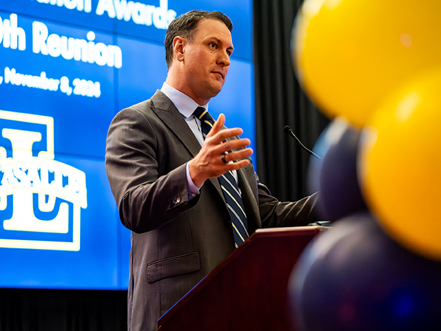 A speaker at the Alumni Association Awards