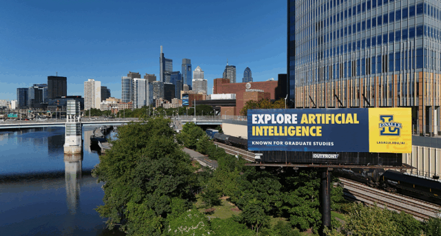 Image of a La Salle billboard in front of the Philly skyline