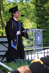 Ben Tornambe, '25, speaking at La Salle University's 2025 commencement ceremony.