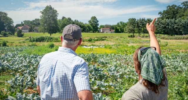 Liz Wagner, '11, (right) with Pennsylvania Secretary of Agriculture, Russell Redding, who toured Crooked Row in July 2025.