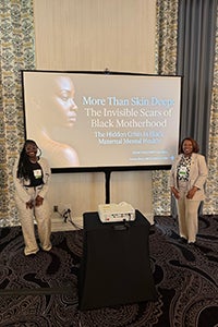 Kaleis Henry, MA '26, and Keisha Hook, MCJ, MSW, LCSW, presenting their research at the National Association of Perinatal Social Workers (NAPSW) Annual Conference.
