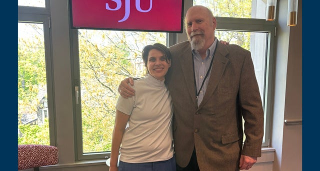 Nadia Schapire, '26, with Charles Desnoyers, Ph.D., professor emerita of history, at the 17th Annual Greater Philadelphia Asian Studies Consortium Undergraduate Research Conference.