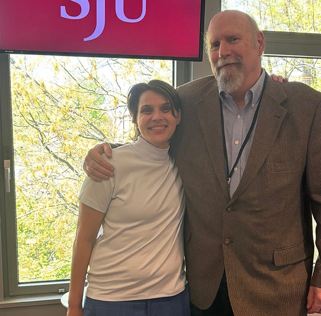 Nadia Schapire, '26, with Charles Desnoyers, Ph.D., professor emerita of history, at the 17th Annual Greater Philadelphia Asian Studies Consortium Undergraduate Research Conference.