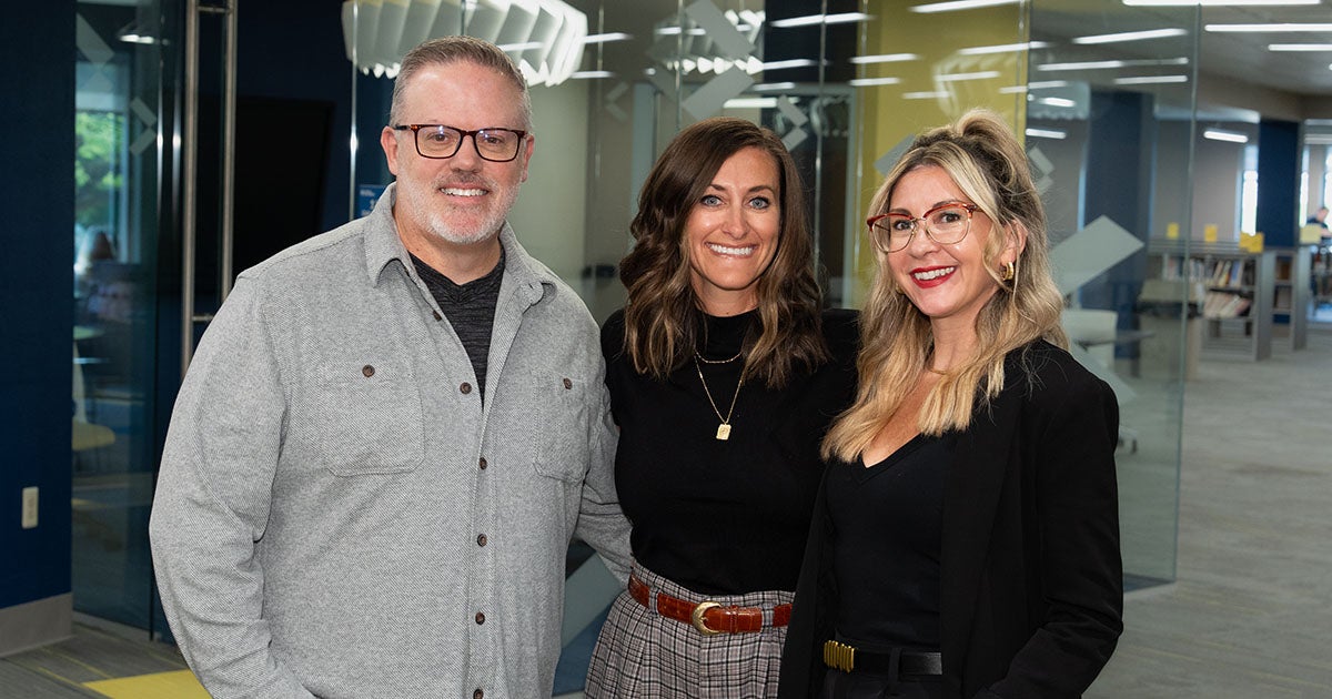 From left: Dennis Brown, '96, Danielle Hamra Hooker, '07, and Lindsey Massimiani Pepe, '07