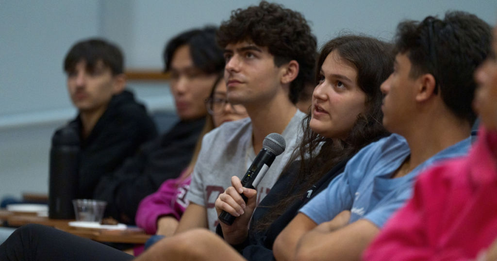 A student asks a question