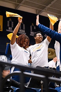 Dezlen Long, '27, (right) with the La Salle Pep Band.